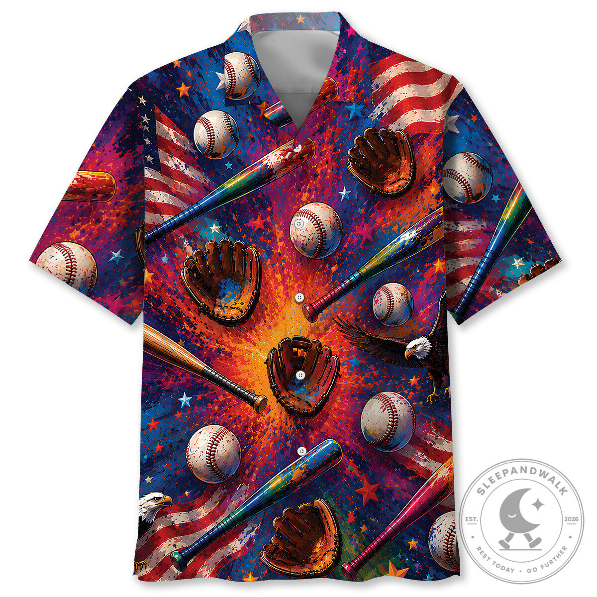 Patriotic Baseball Game Day American Flag Summer Hawaiian Shirt