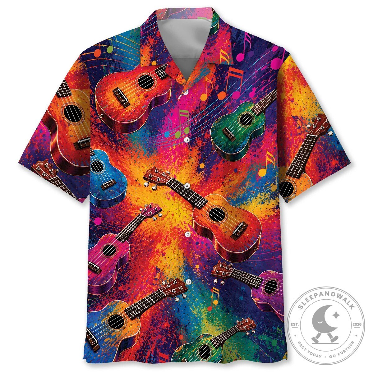 Colorful Ukulele Musical Notes Hawaiian Shirt