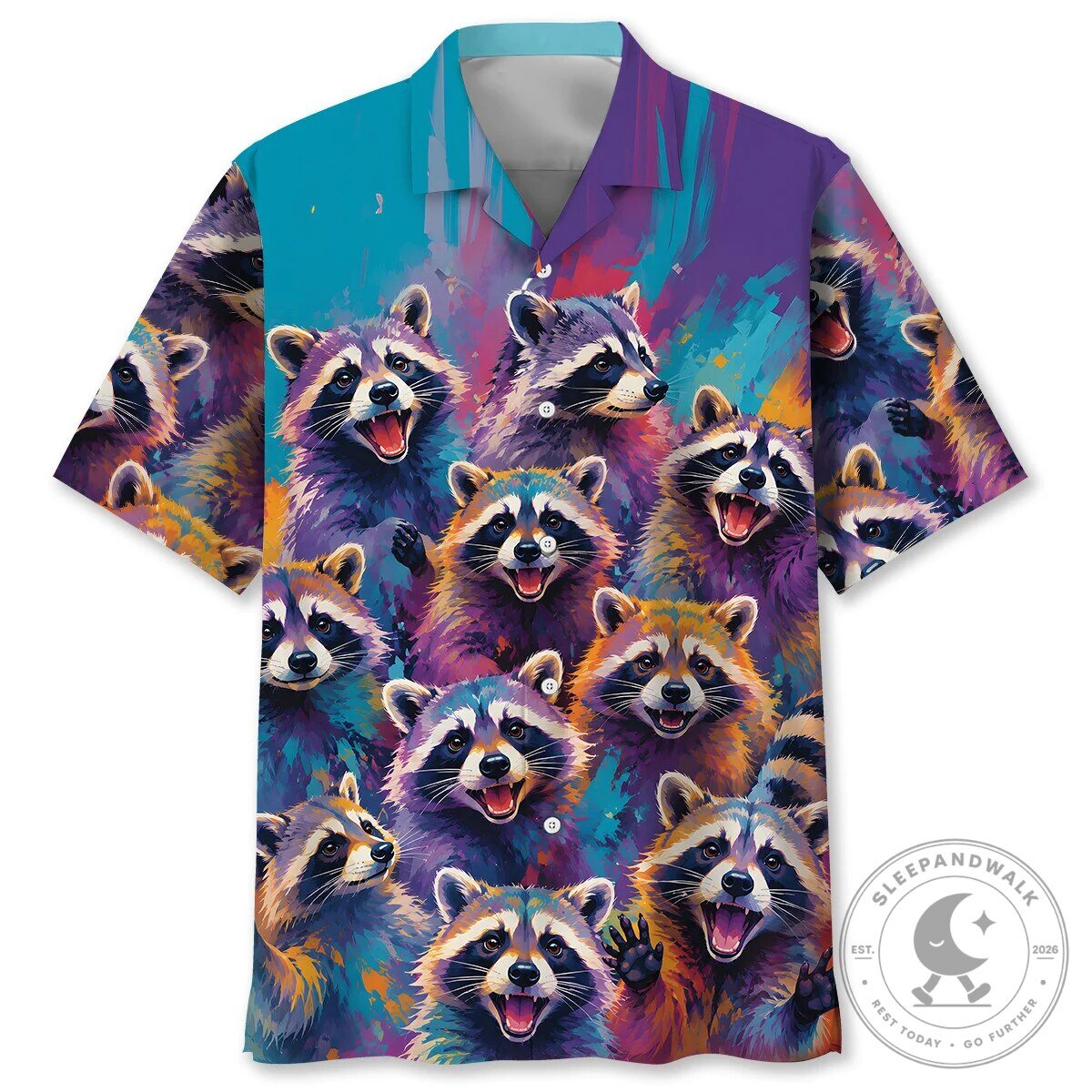 Colorful Raccoon Vintage Art Hawaiian Shirt for Men and Women