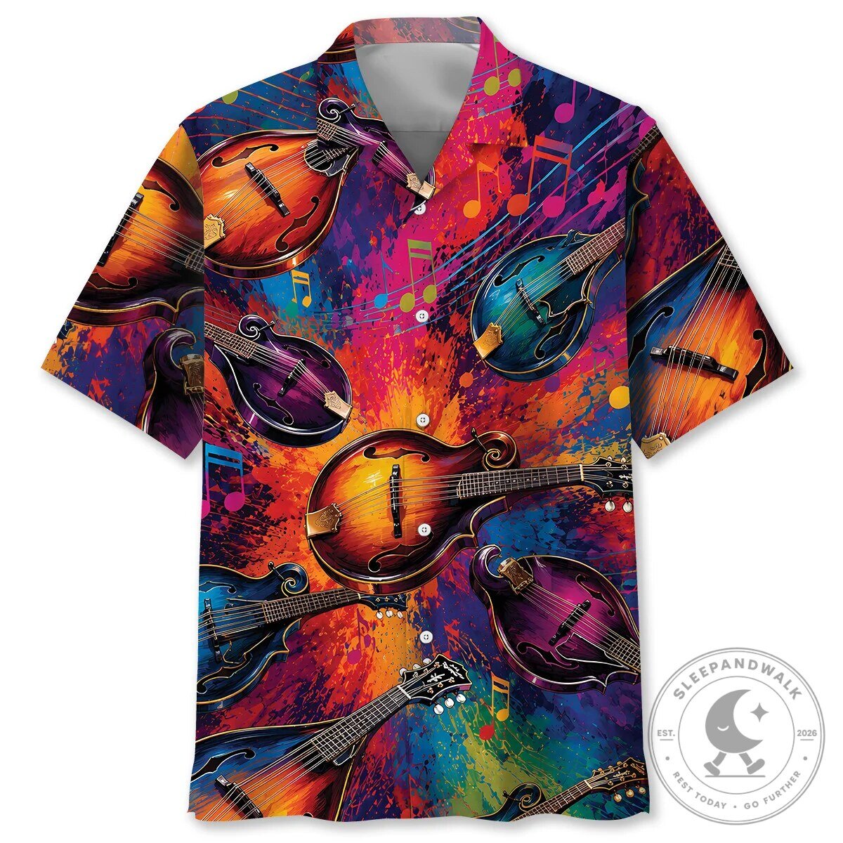 Colorful Mandolin Musical Instrument Abstract Art Hawaiian Shirt