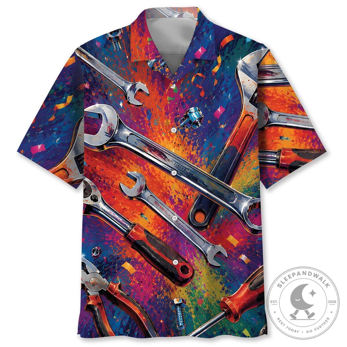 Mechanic Tools Colorful Splatter Art Hawaiian Shirt for Men