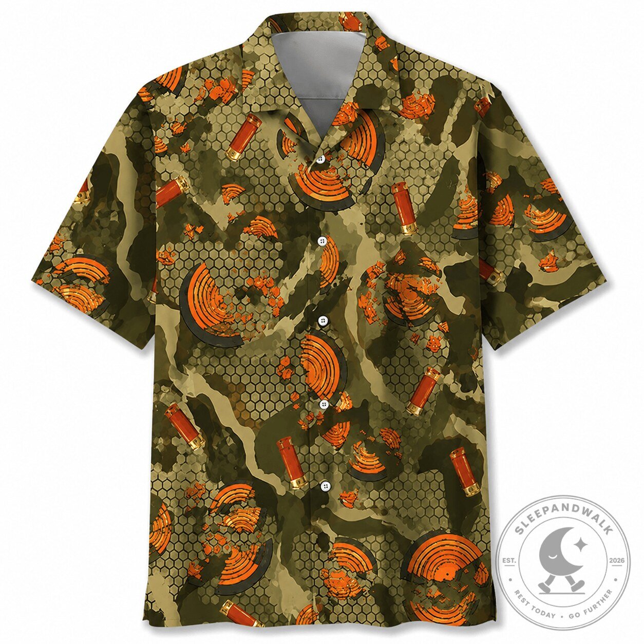 Clay Shooting Camouflage Hawaiian Shirt with Skeet and Shotgun Shells