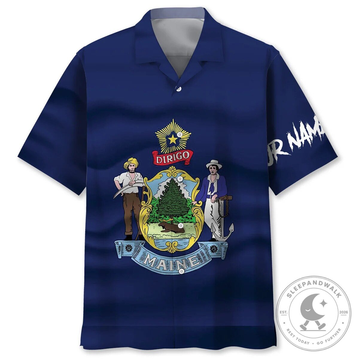 Maine State Flag Hook 'Em Fishing Hawaiian Shirt