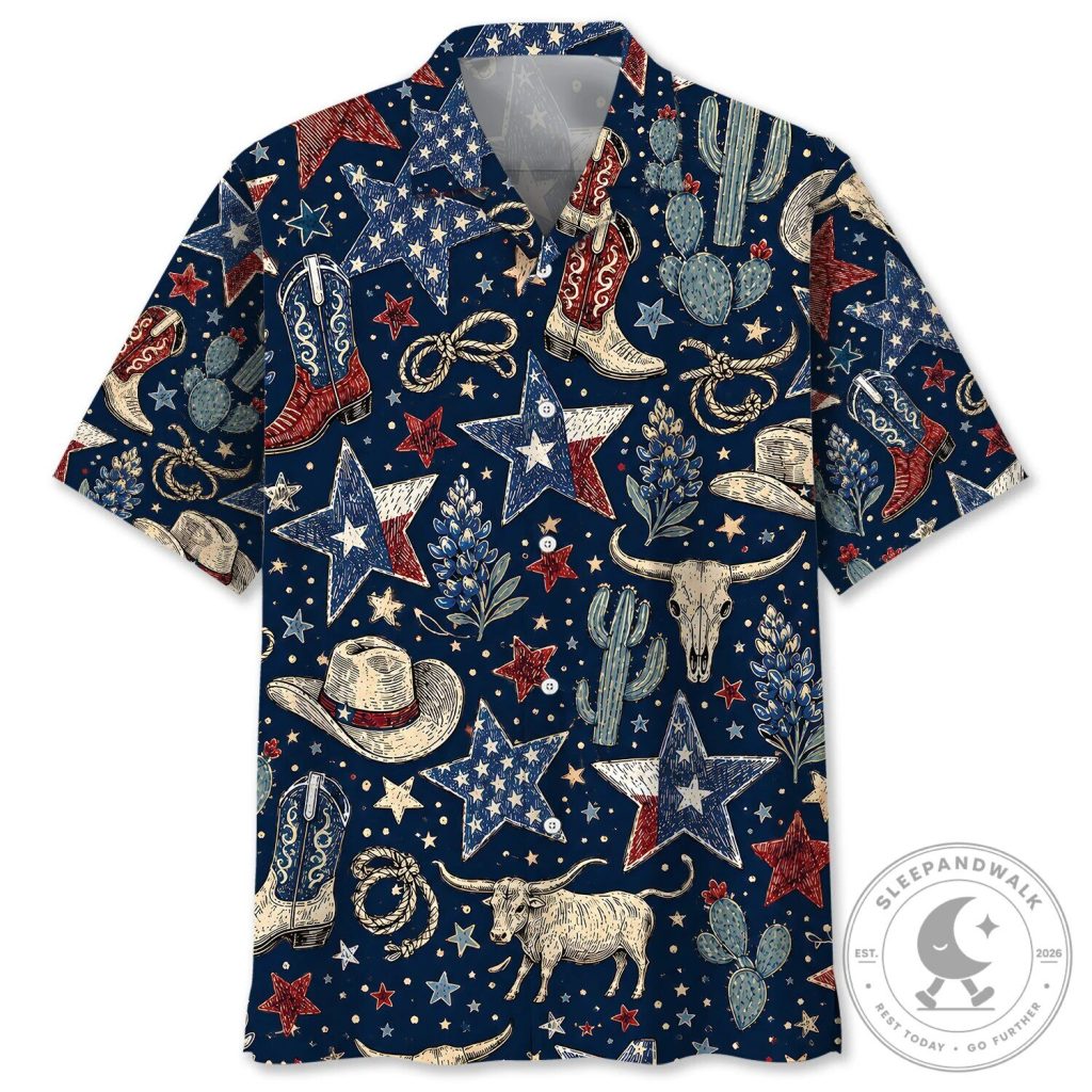 Texas Pride Cowboy Boots Longhorn Cactus Bluebonnet Star Hawaiian Shirt Texas Pride Cowboy Boots Longhorn Cactus Bluebonnet Star Hawaiian Shirt