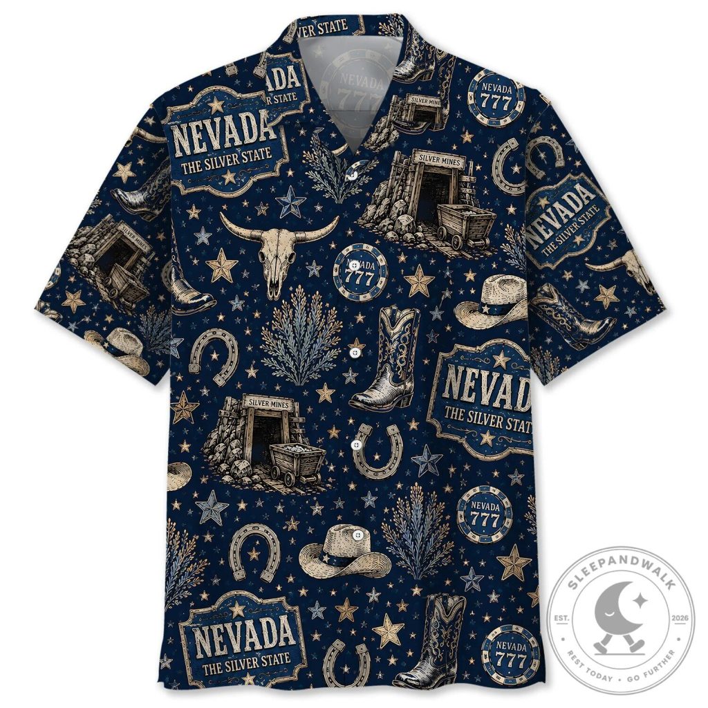 Nevada The Silver State Western Style Mining Themed Hawaiian Shirt Nevada The Silver State Western Style Mining Themed Hawaiian Shirt