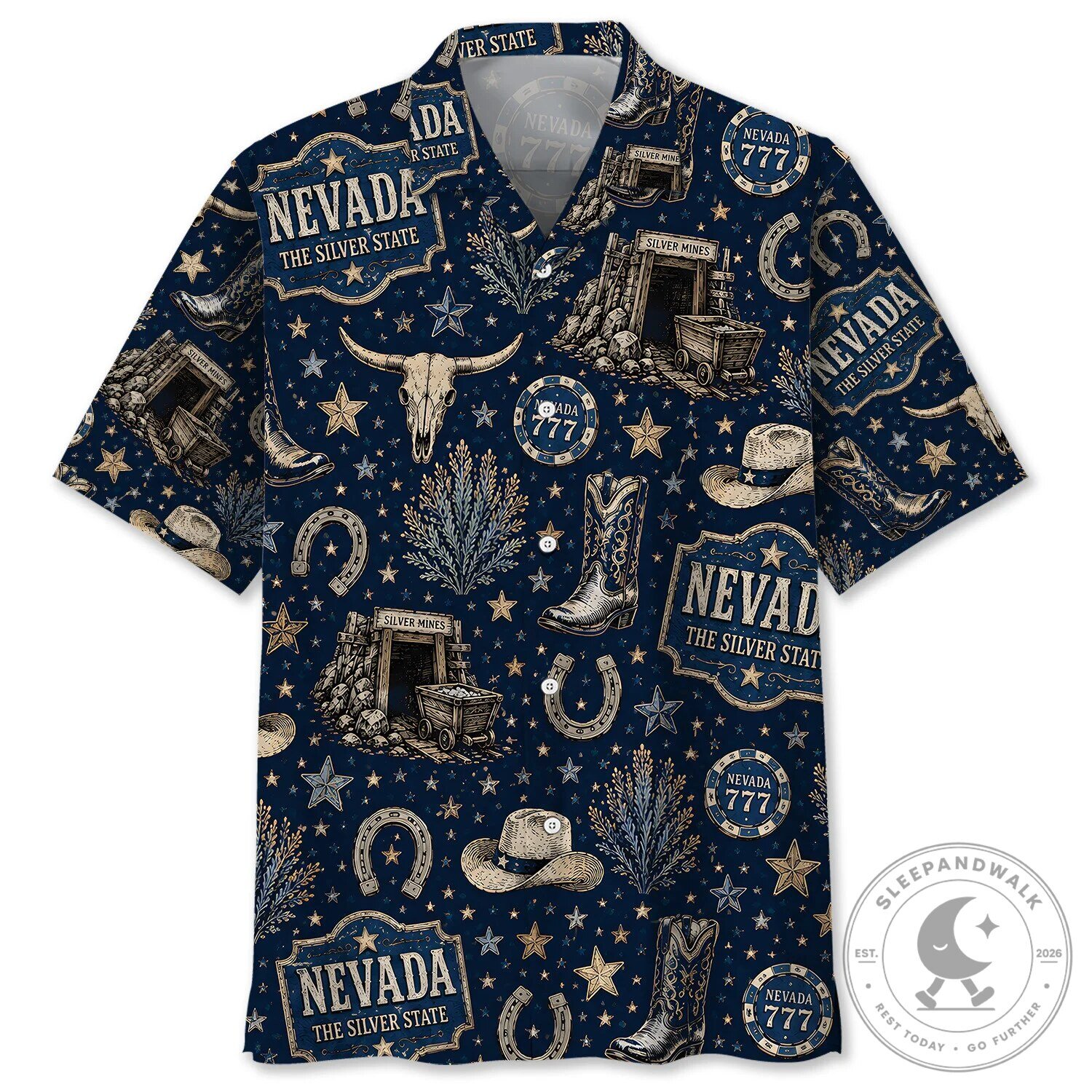 Nevada The Silver State Western Style Mining Themed Hawaiian Shirt
