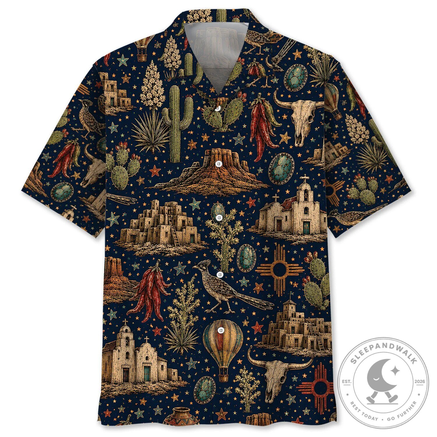New Mexico Pride Hawaiian Shirt with Desert Landscape and Cultural Symbols