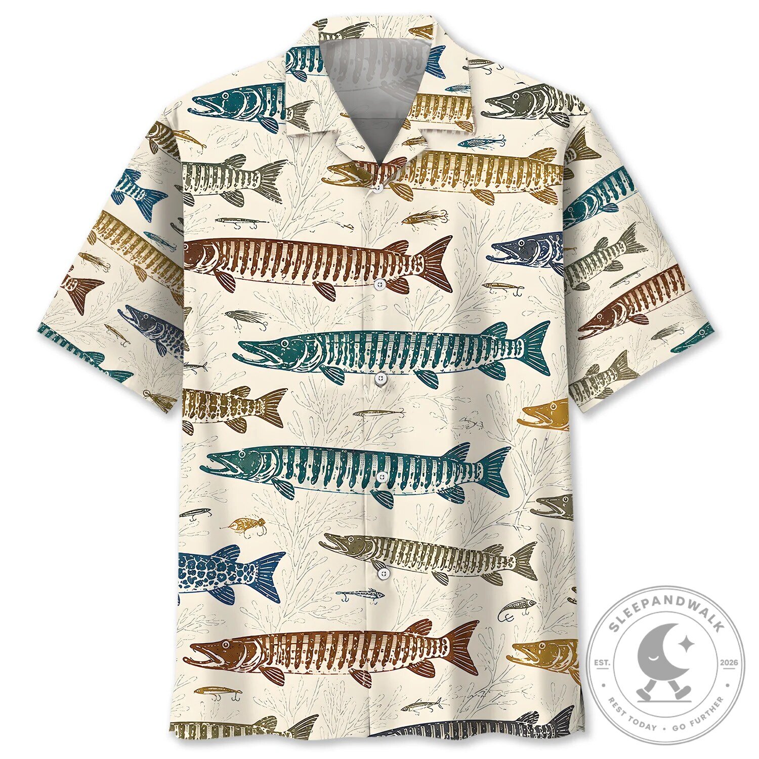 Colorful Muskie Fish Pattern Fishing Enthusiast Hawaiian Shirt