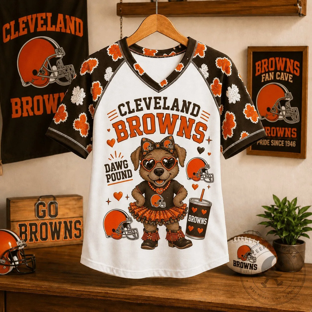 Cleveland Browns Shirt for Women, Cute Mascot Dawg Pound Fan Apparel