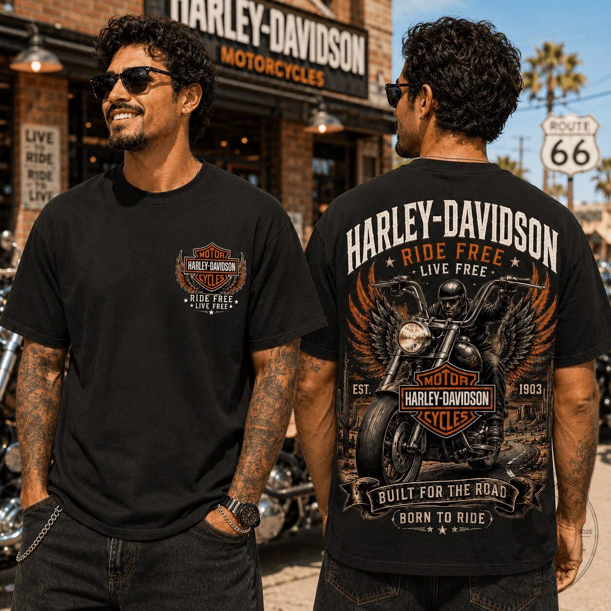 Harley Davidson Ride Free Live Free Biker Graphic T-Shirt