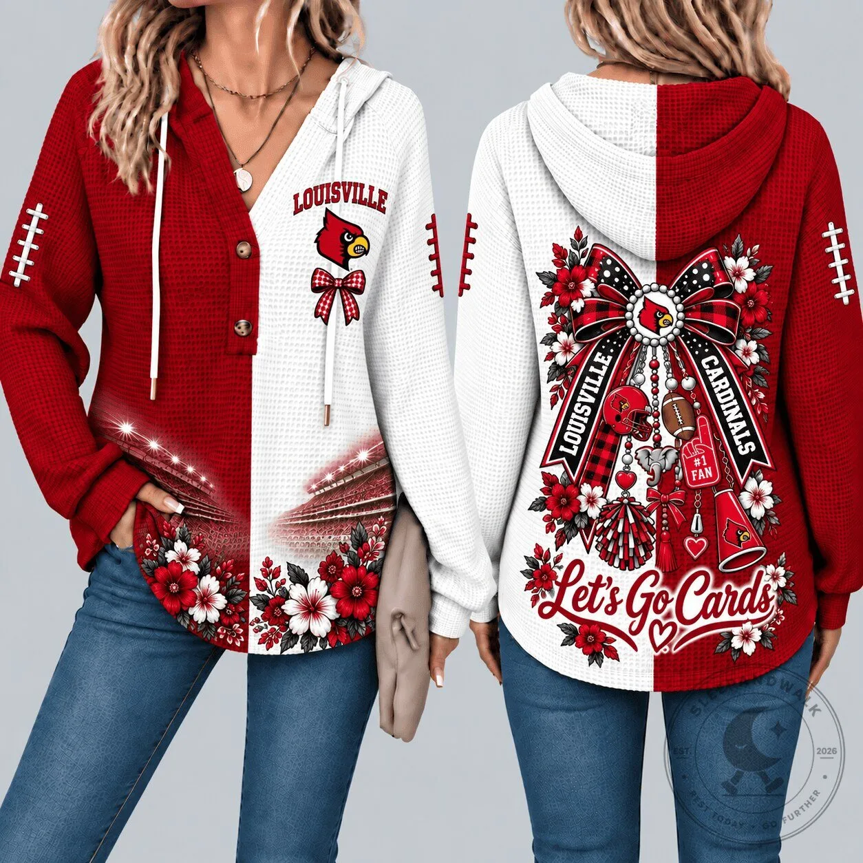 Louisville Cardinals Football Fan Waffle Knit Hoodie for Women