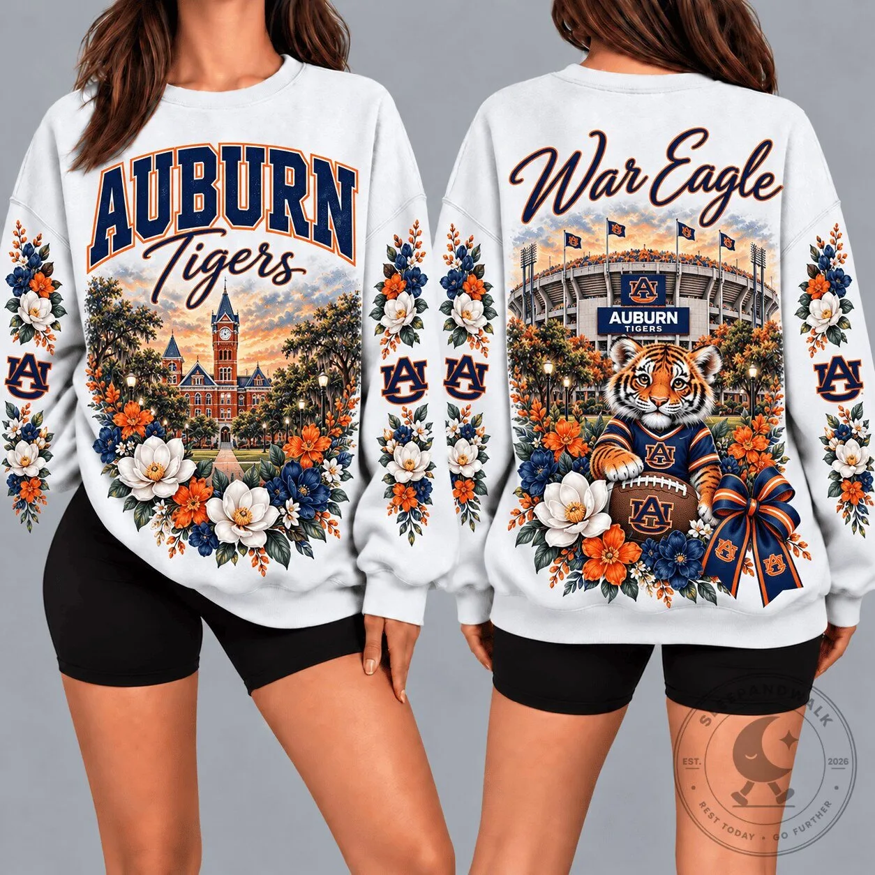 Auburn Tigers War Eagle Floral University Football Team White Sweatshirt