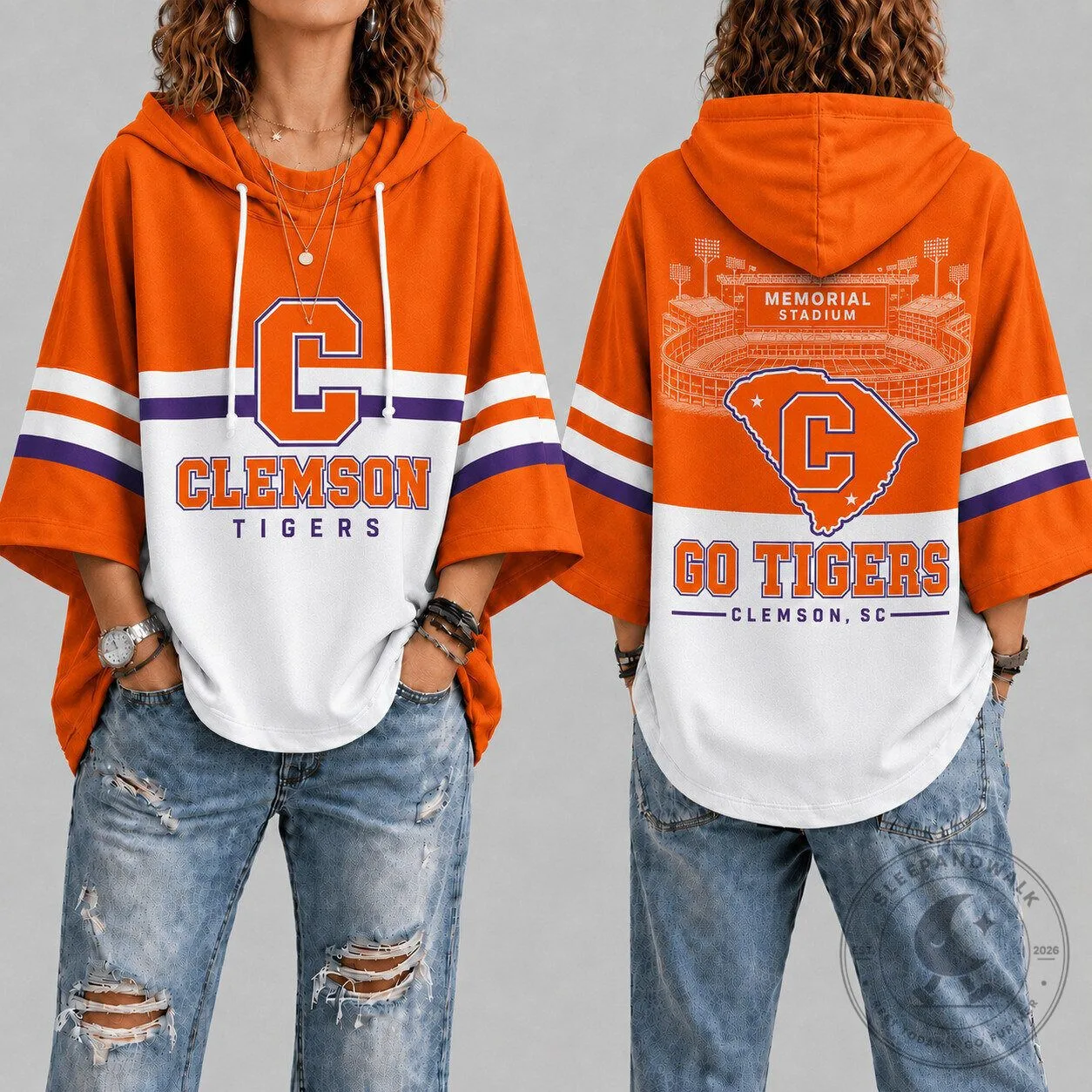 Clemson Tigers Memorial Stadium Orange White Women's Hoodie