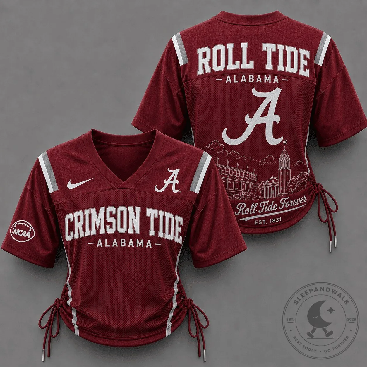 Alabama Crimson Tide Women's Lace-Up Football Jersey with Stadium Design