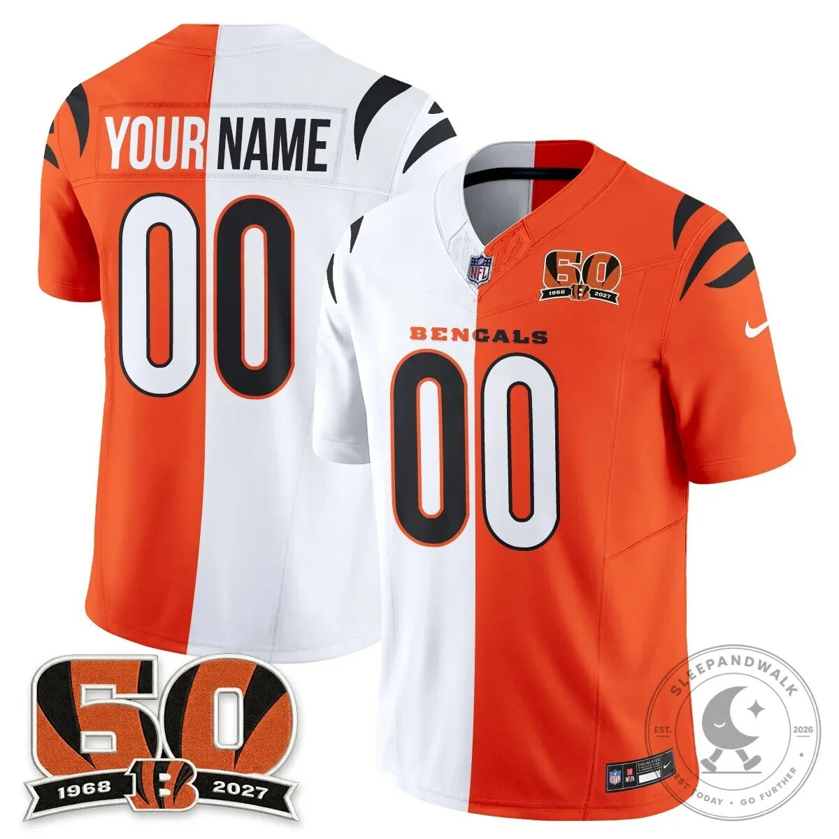 Cincinnati Bengals 50th Anniversary Split Edition Vapor Football Jersey 9 Cincinnati Bengals 50th Anniversary Split Edition Vapor Football Jersey