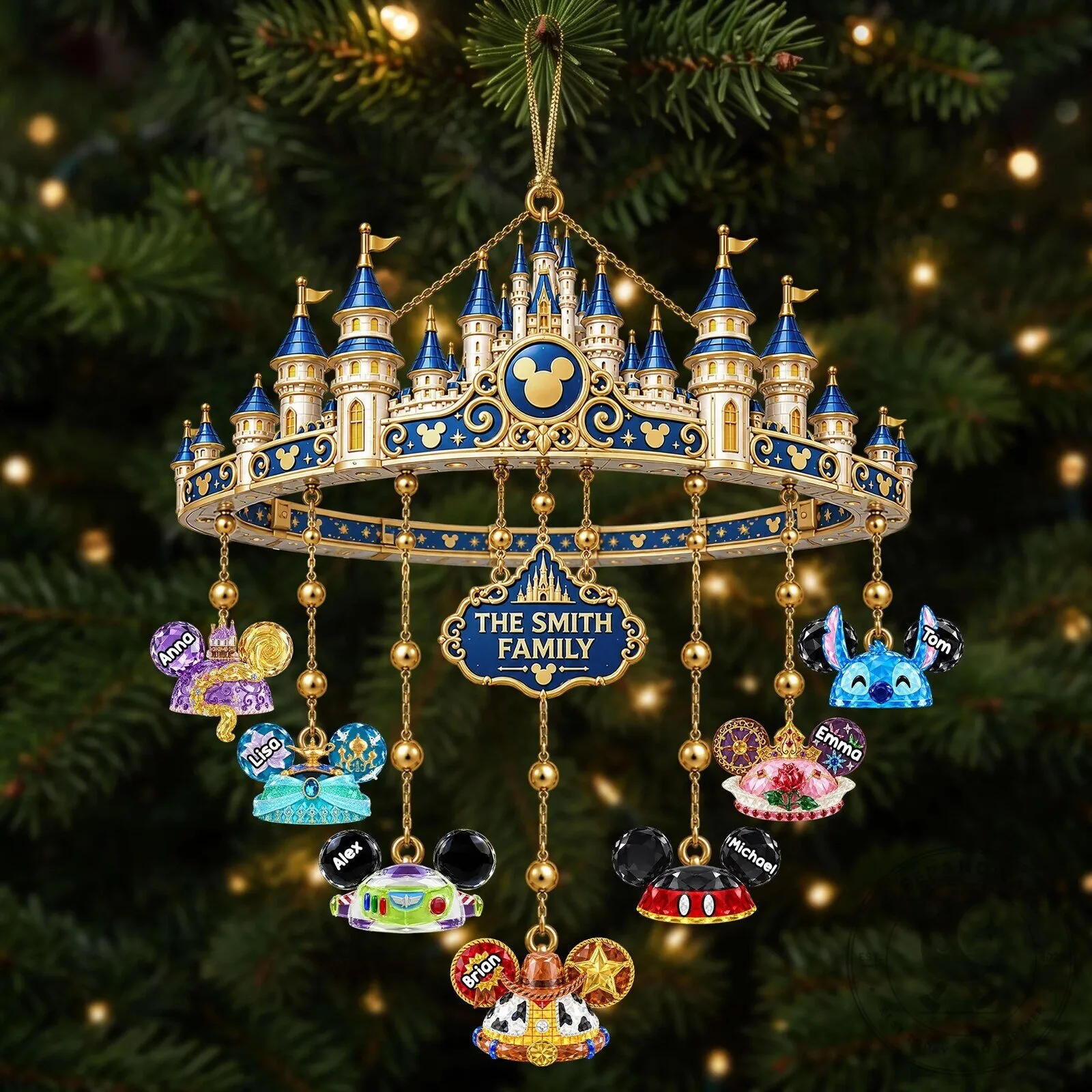 Custom Family Christmas Tree Ornament Featuring Disney Castle Design 5 Custom Family Christmas Tree Ornament Featuring Disney Castle Design