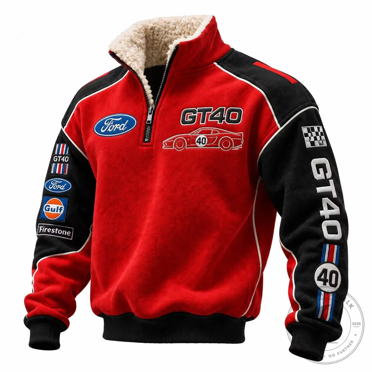Ford GT40 Racing Car Quarter-Zip Sherpa Lined Pullover Jacket for Men