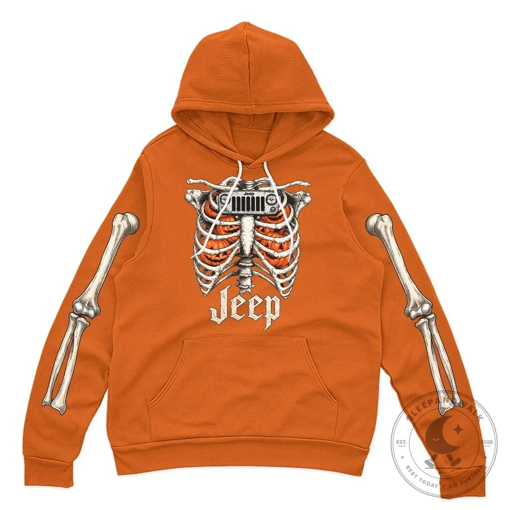 Halloween Jeep Skeleton Rib Cage Pumpkin Hooded Sweatshirt 20 Halloween Jeep Skeleton Rib Cage Pumpkin Hooded Sweatshirt