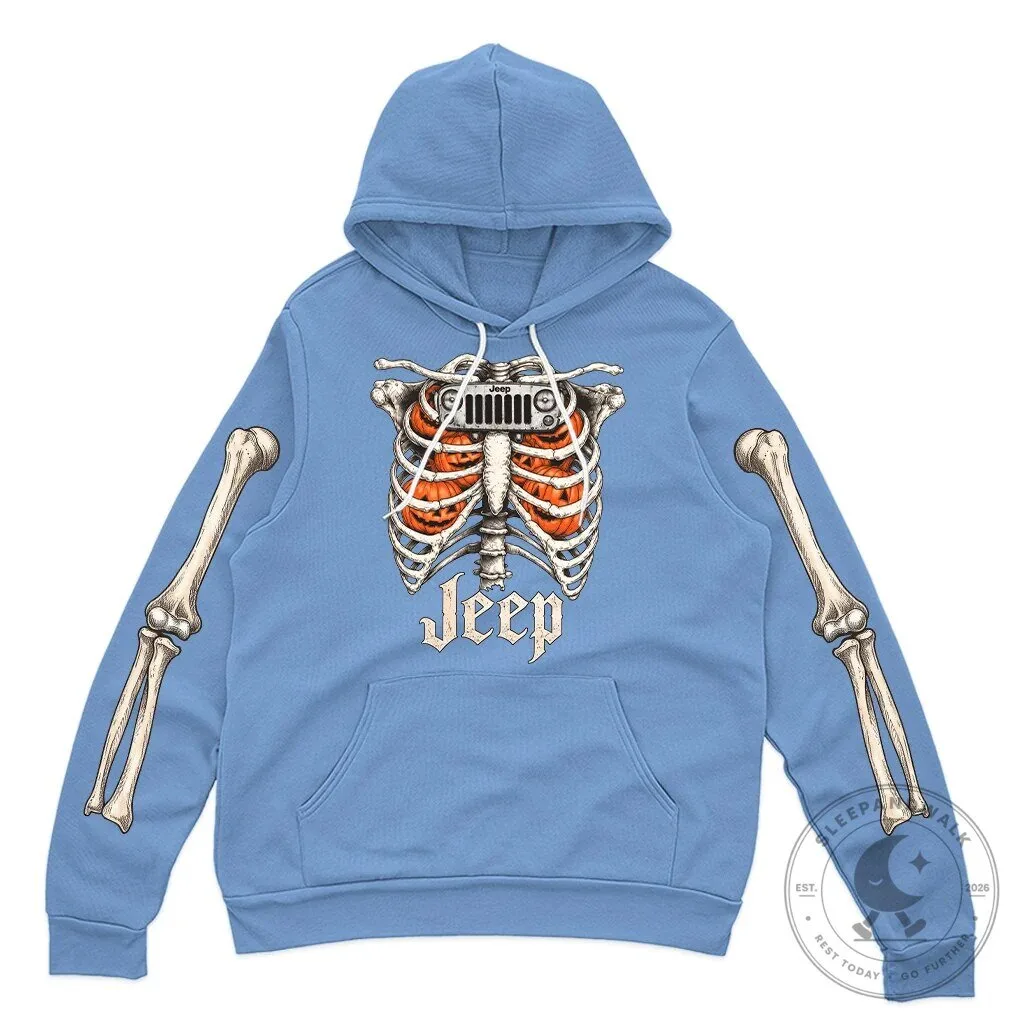 Halloween Jeep Skeleton Rib Cage Pumpkin Hooded Sweatshirt 21 Halloween Jeep Skeleton Rib Cage Pumpkin Hooded Sweatshirt