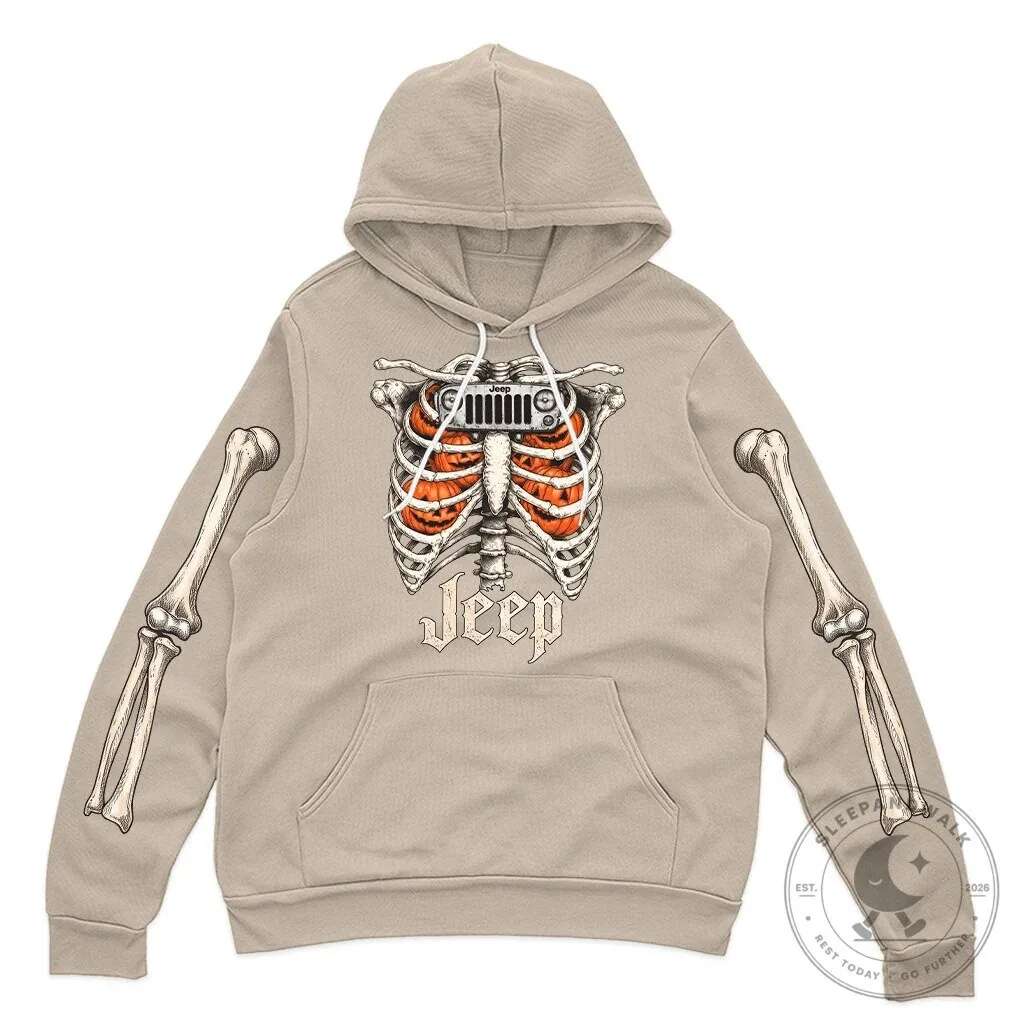 Halloween Jeep Skeleton Rib Cage Pumpkin Hooded Sweatshirt 22 Halloween Jeep Skeleton Rib Cage Pumpkin Hooded Sweatshirt