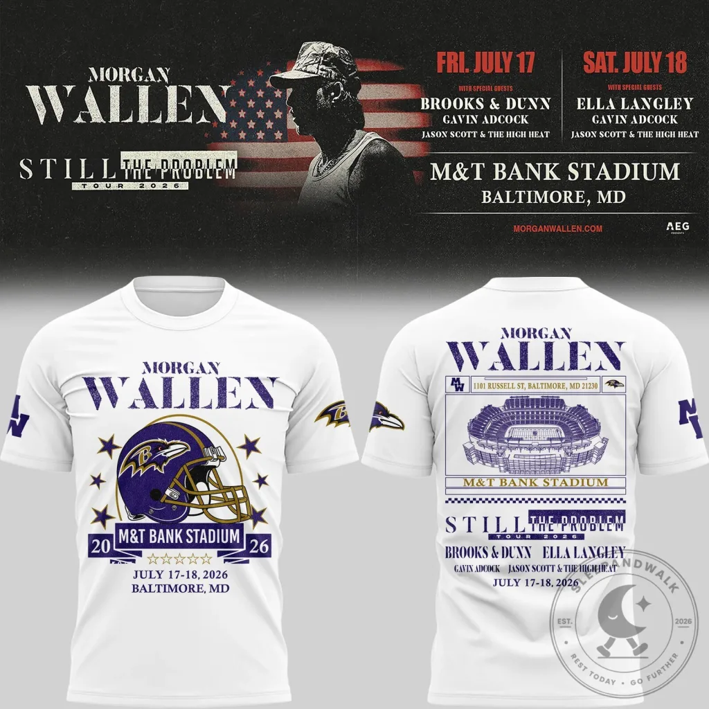 Baltimore M&T Bank Stadium T-Shirt for Morgan Wallen's Still The Problem Tour 2026 32 Baltimore M&T Bank Stadium T-Shirt for Morgan Wallen's Still The Problem Tour 2026