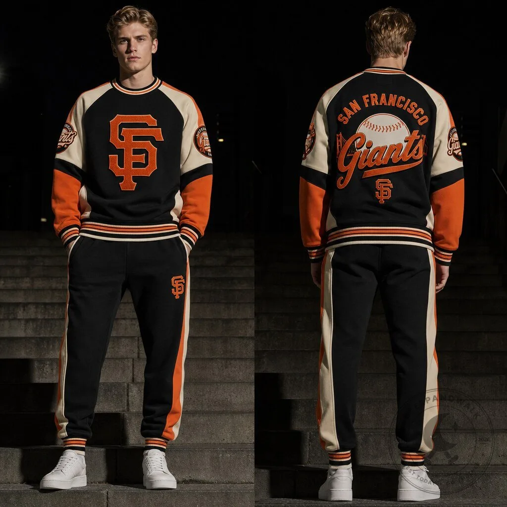 San Francisco Giants Baseball Team Vintage Style Crewneck Sweatshirt and Pants Set
