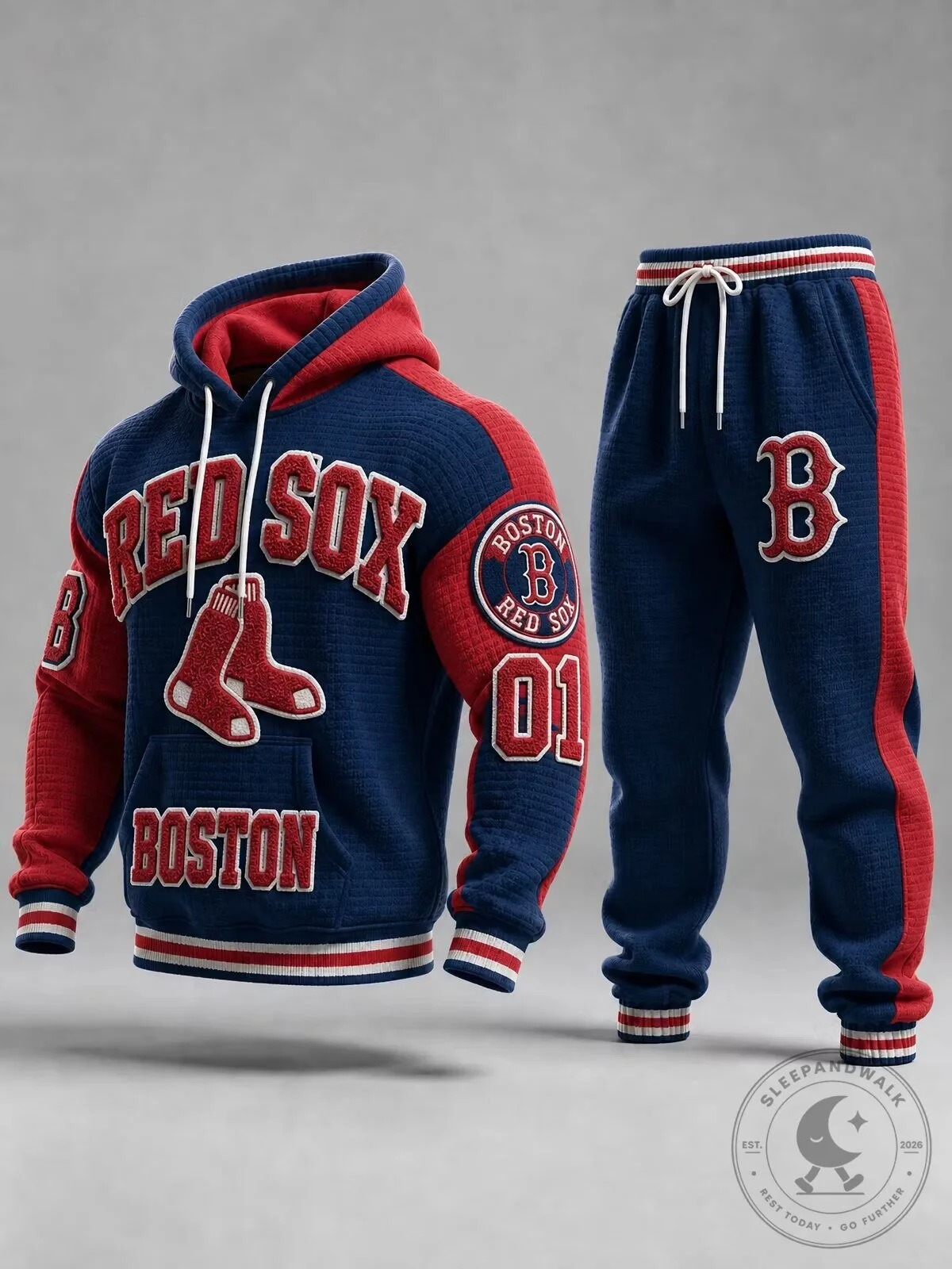 Boston Red Sox Baseball Team Logo Navy Blue Hoodie and Sweatpants Set