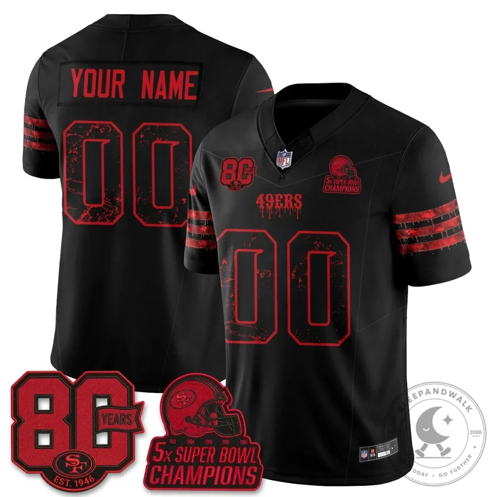 San Francisco 49ers 80 Years 5X Super Bowl Champions Vapor Football Jersey San Francisco 49ers 80 Years 5X Super Bowl Champions Vapor Football Jersey