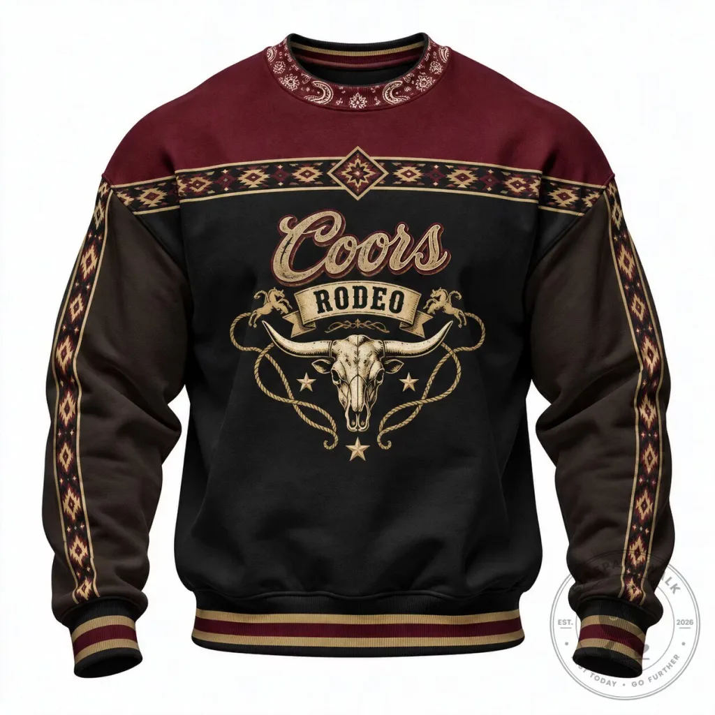 Western Cowboy Style Long-Sleeve Crewneck Sweatshirt by Coors Rodeo Western Cowboy Style Long-Sleeve Crewneck Sweatshirt by Coors Rodeo