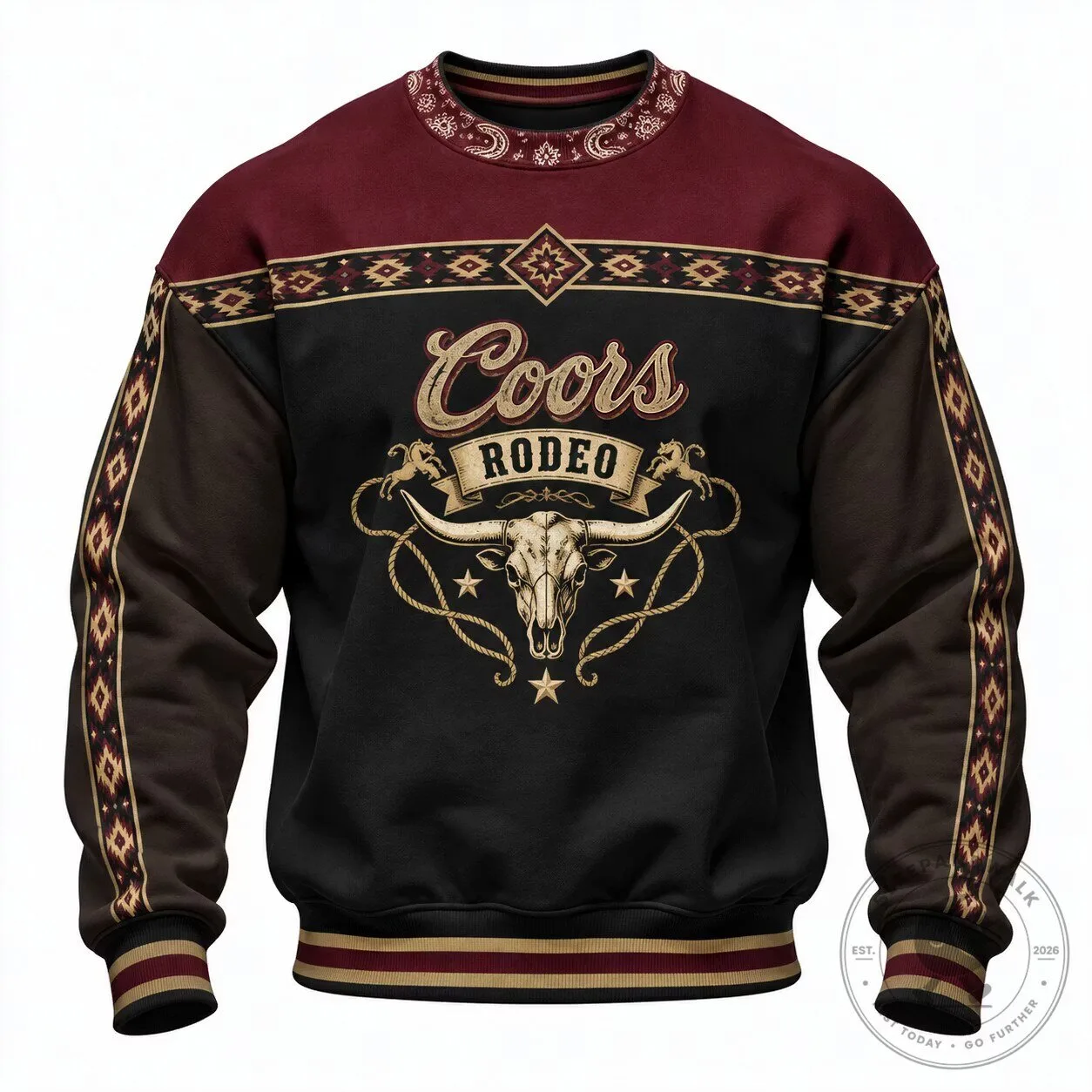 Western Cowboy Style Long-Sleeve Crewneck Sweatshirt by Coors Rodeo