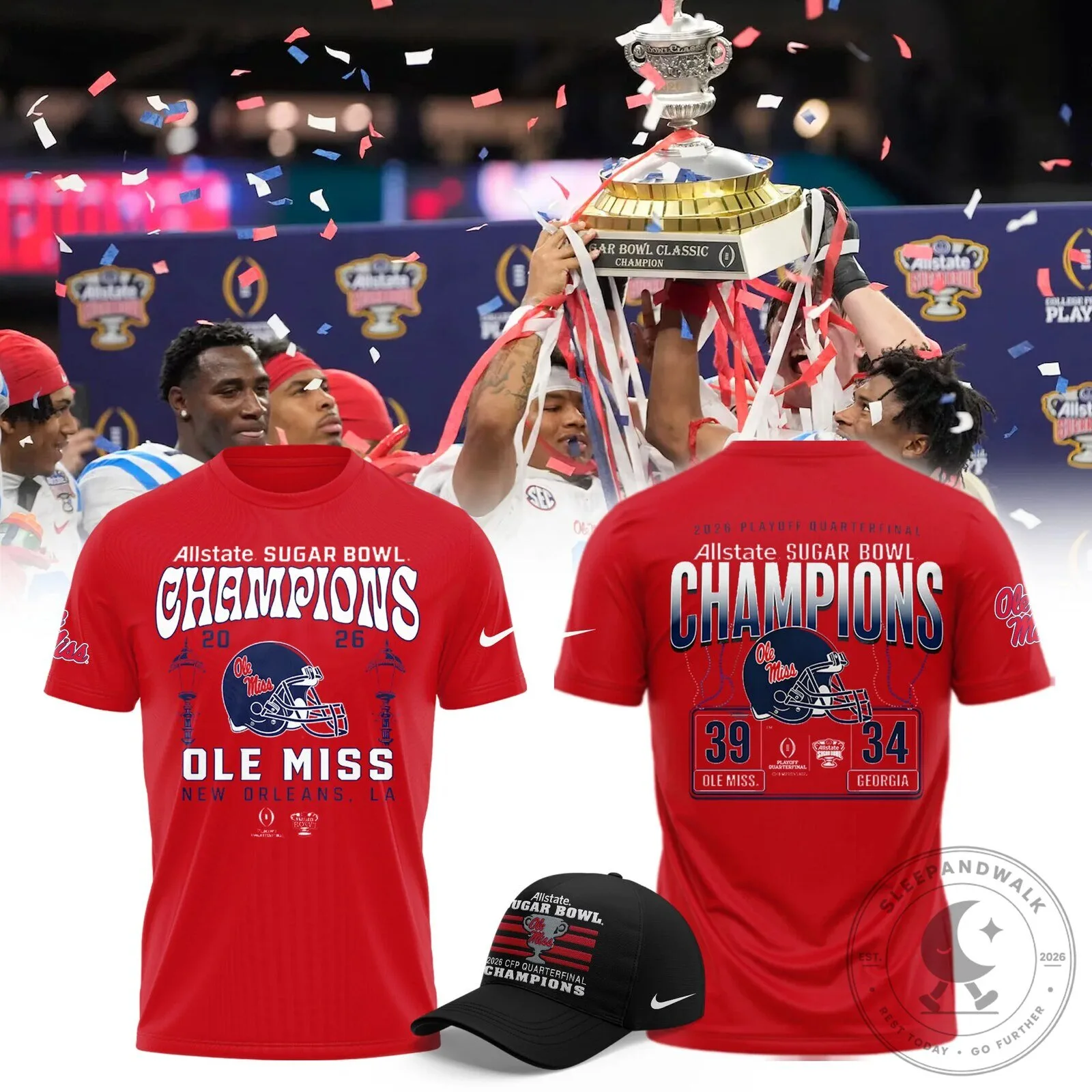 Ole Miss Rebels 2026 Sugar Bowl Champions Football Playoff Quarterfinal T-Shirt