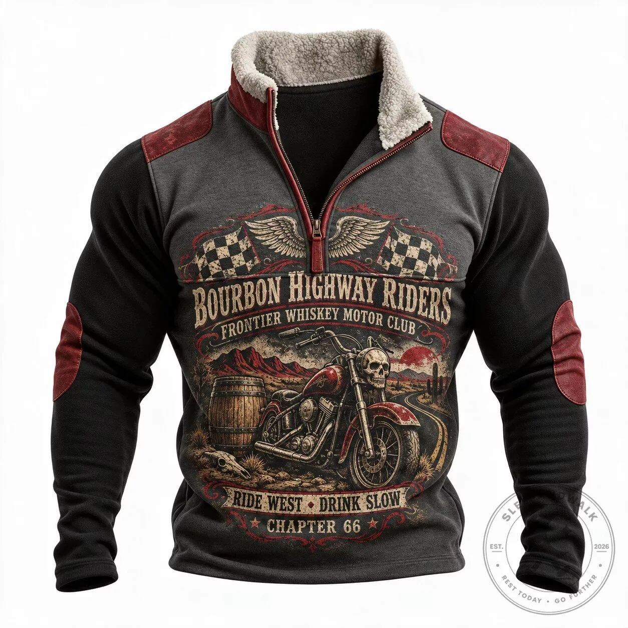 Bourbon Highway Riders Frontier Whiskey Motor Club Half-Zip Sweatshirt