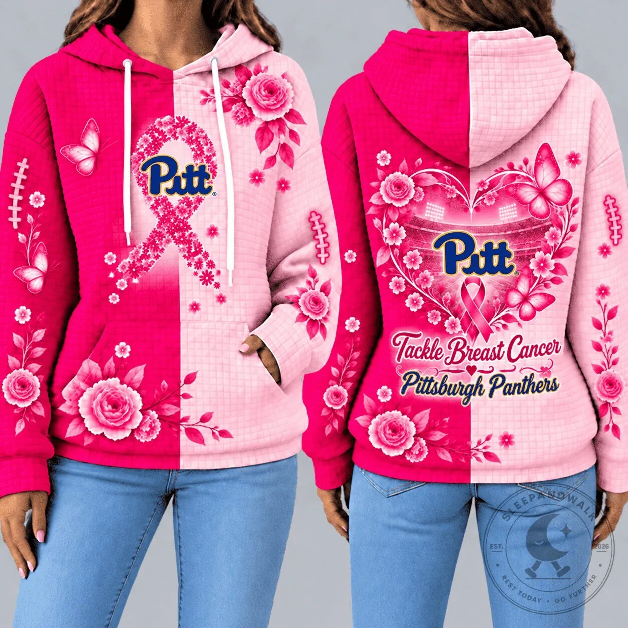 Pittsburgh Panthers Tackle Breast Cancer Pink Floral Hoodie