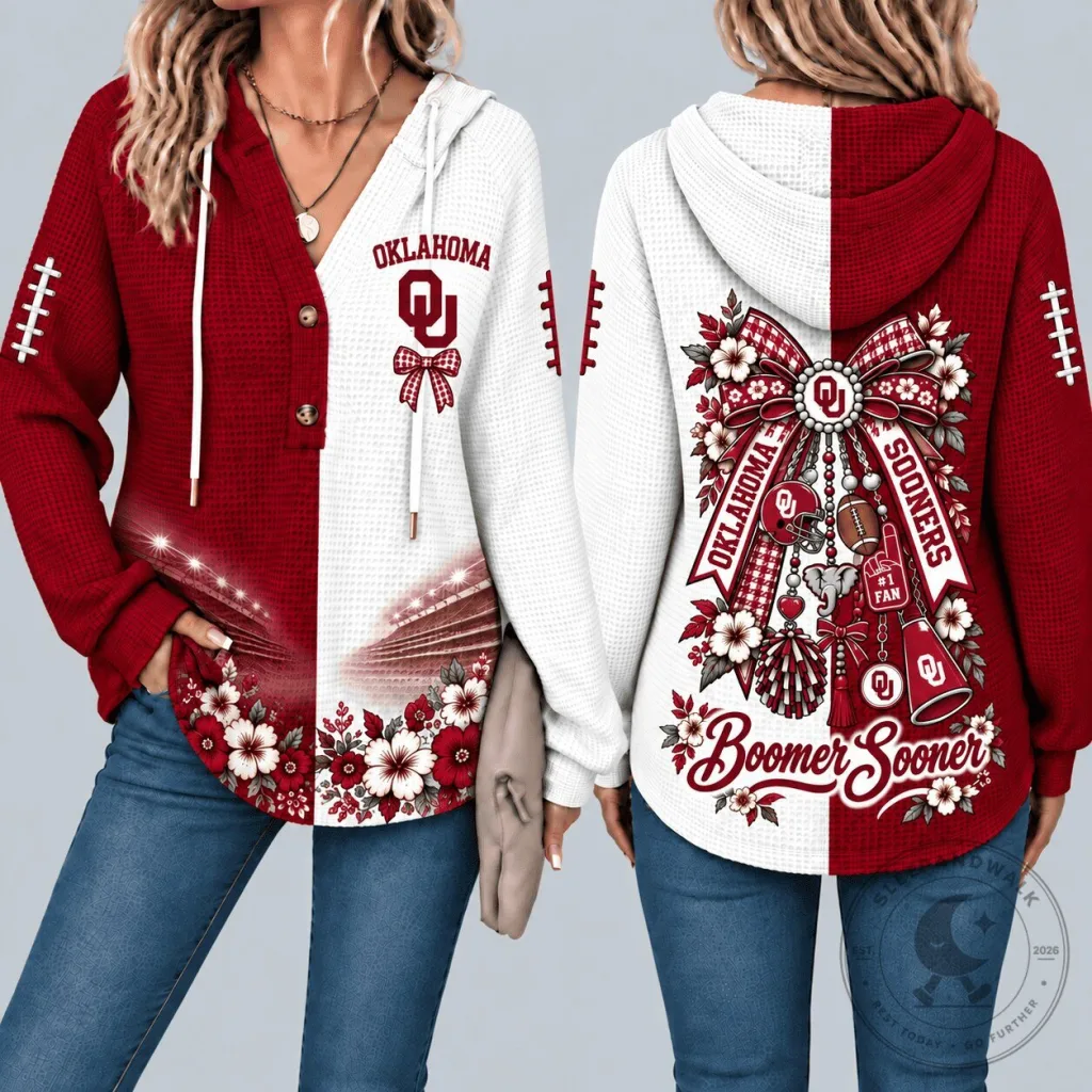 Oklahoma Sooners Football Fan Boomer Sooner Waffle Knit Hoodie Oklahoma Sooners Football Fan Boomer Sooner Waffle Knit Hoodie