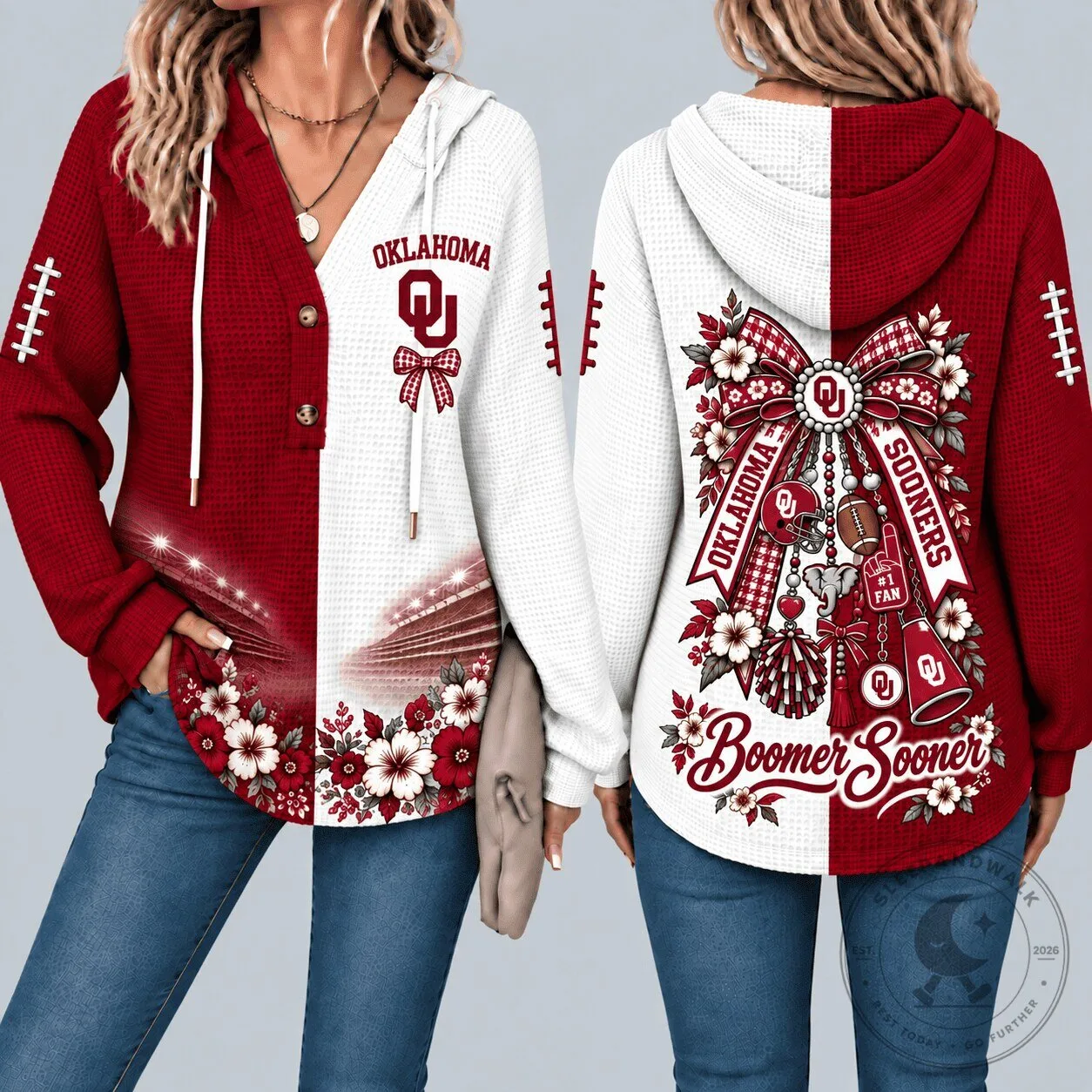 Oklahoma Sooners Football Fan Boomer Sooner Waffle Knit Hoodie