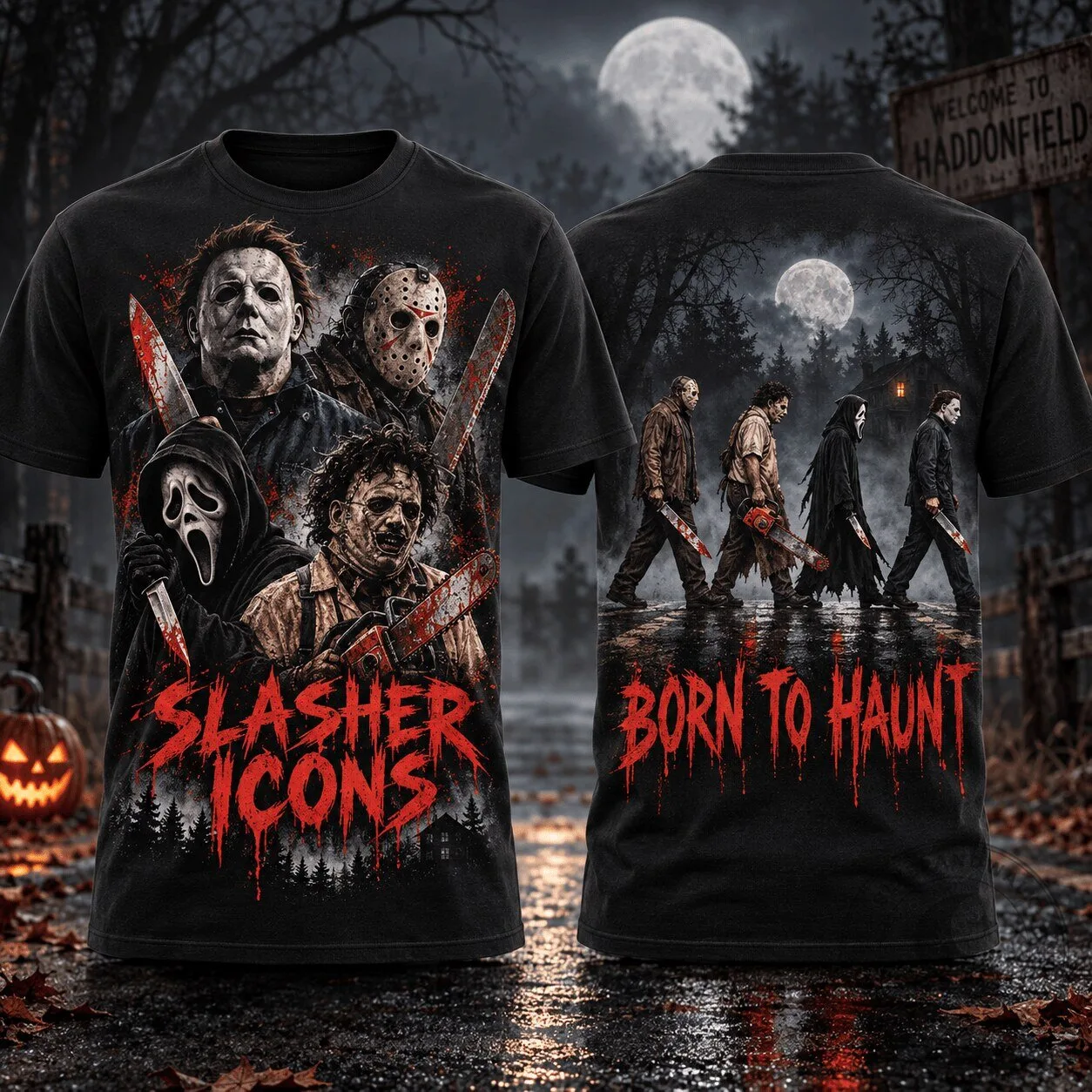 Slasher Icons Horror Movie Villains Born To Haunt T-Shirt