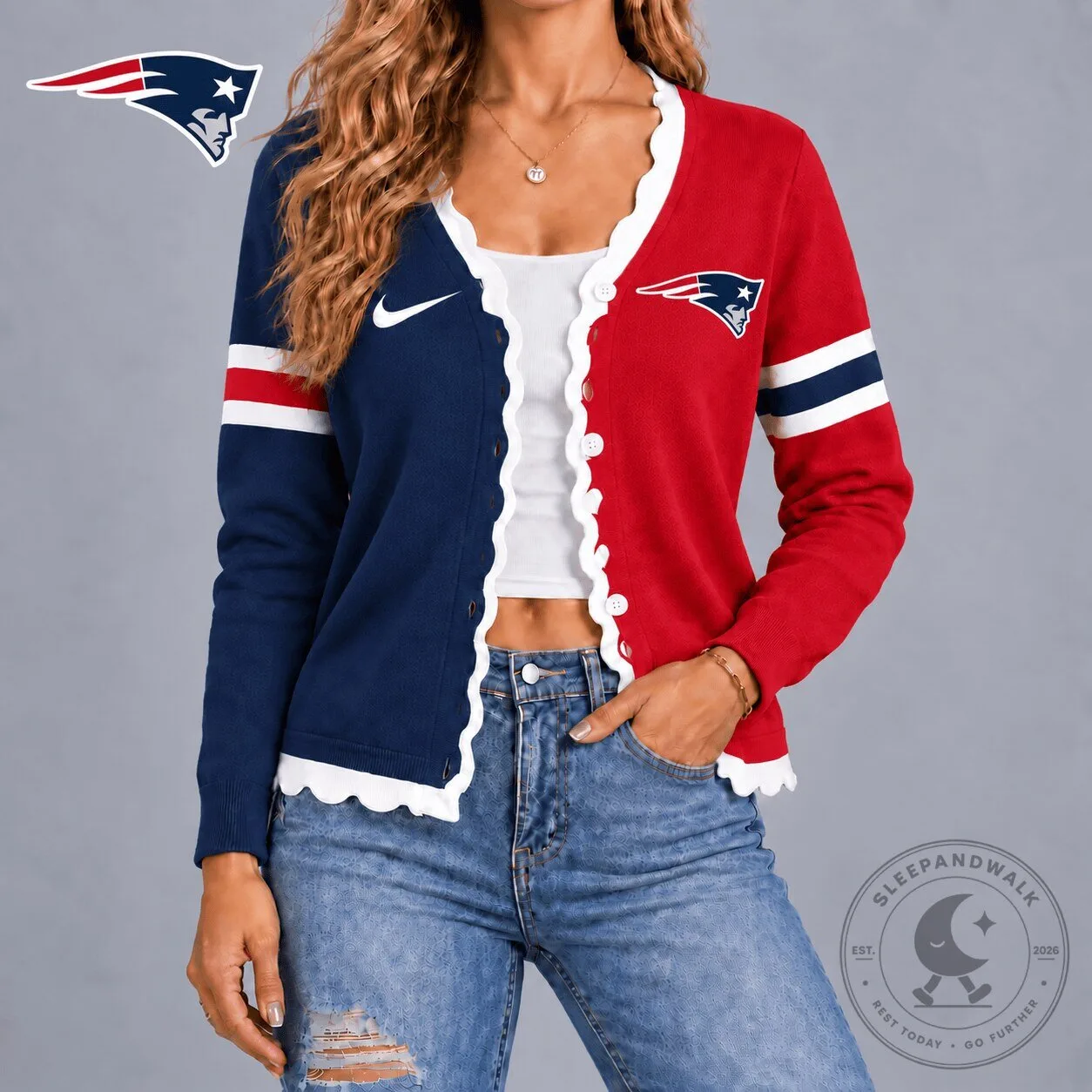 New England Patriots Women's Varsity Stripe Button Cardigan