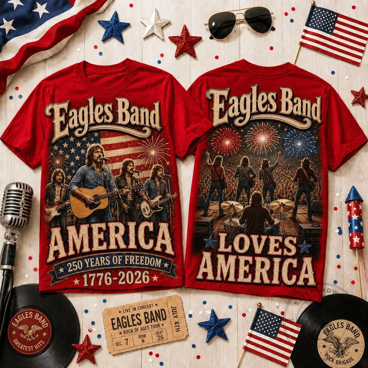 Eagles Band Rock Band Shirt America 250 Years Of Freedom 1776-2026 Patriotic T-Shirt