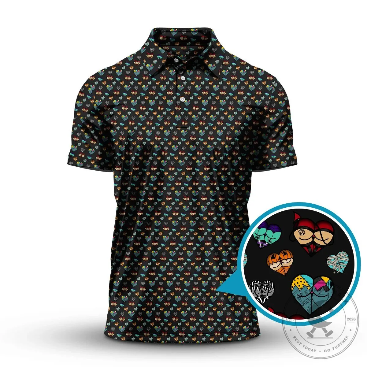 Funny Halloween Shirt with Spooky Heart Pattern, Men's Polo Shirt 1 Funny Halloween Shirt with Spooky Heart Pattern, Men's Polo Shirt