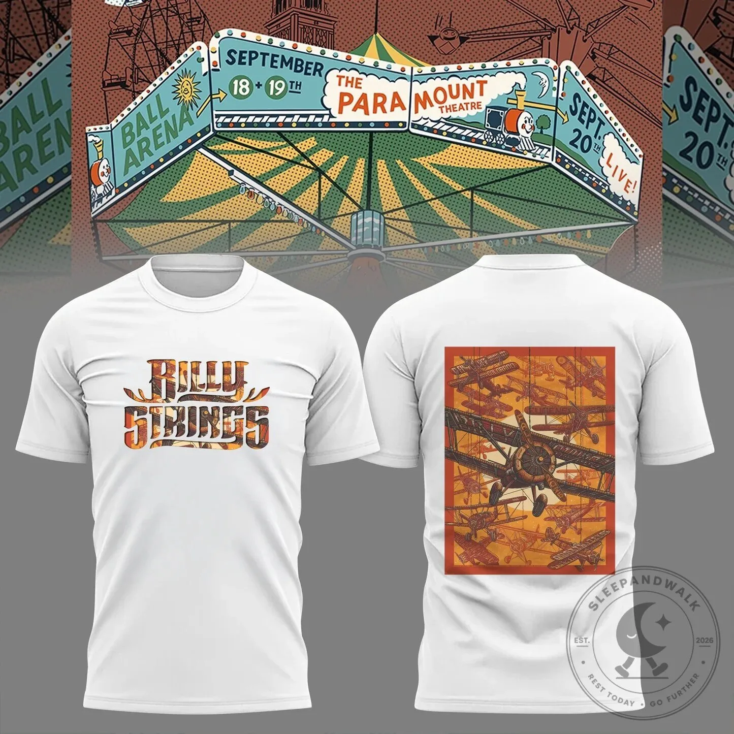 White T-Shirt for Billy Strings Concert Tour at Paramount Theatre, September 2026