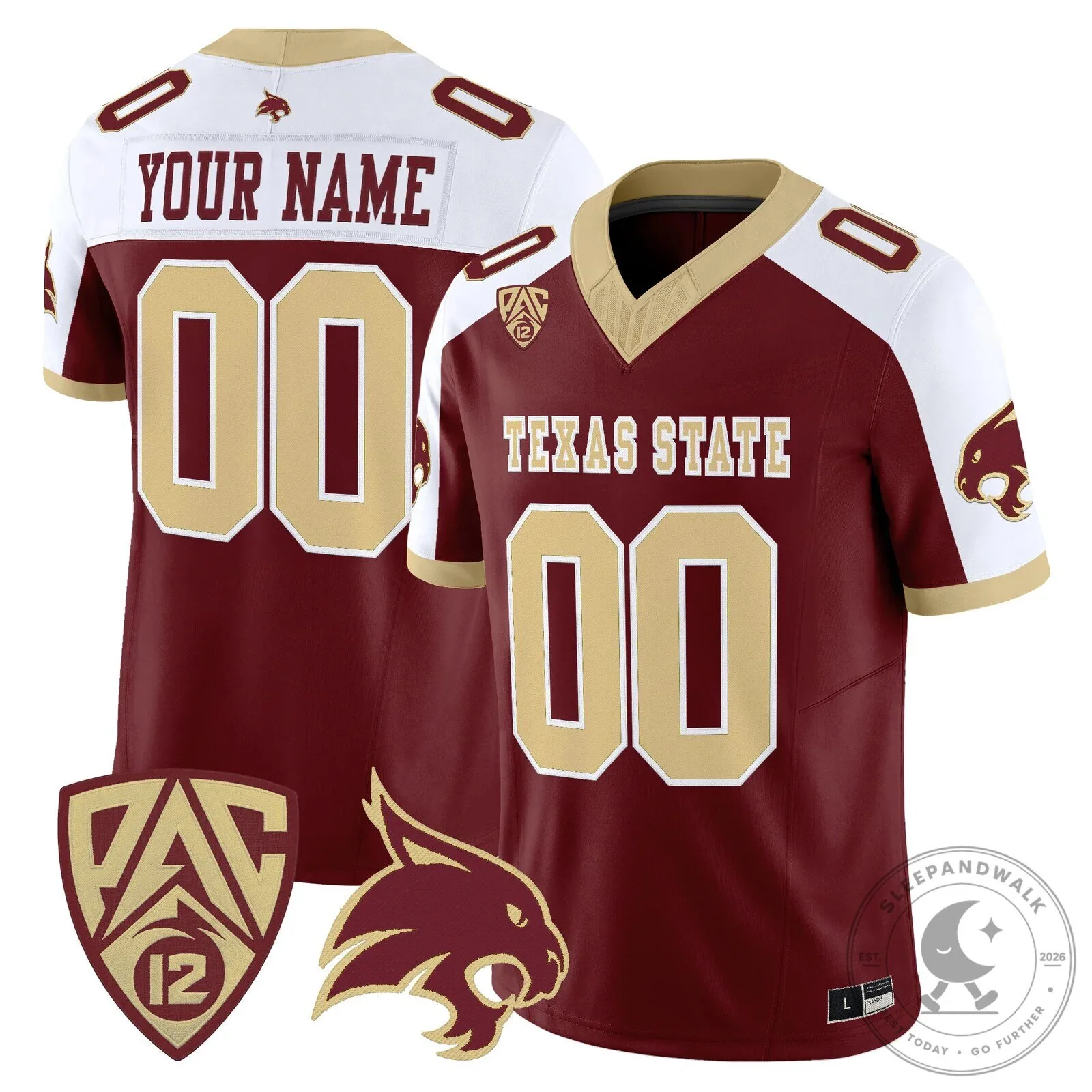 Texas State Bobcats Maroon Custom Football Jersey 12 Texas State Bobcats Maroon Custom Football Jersey