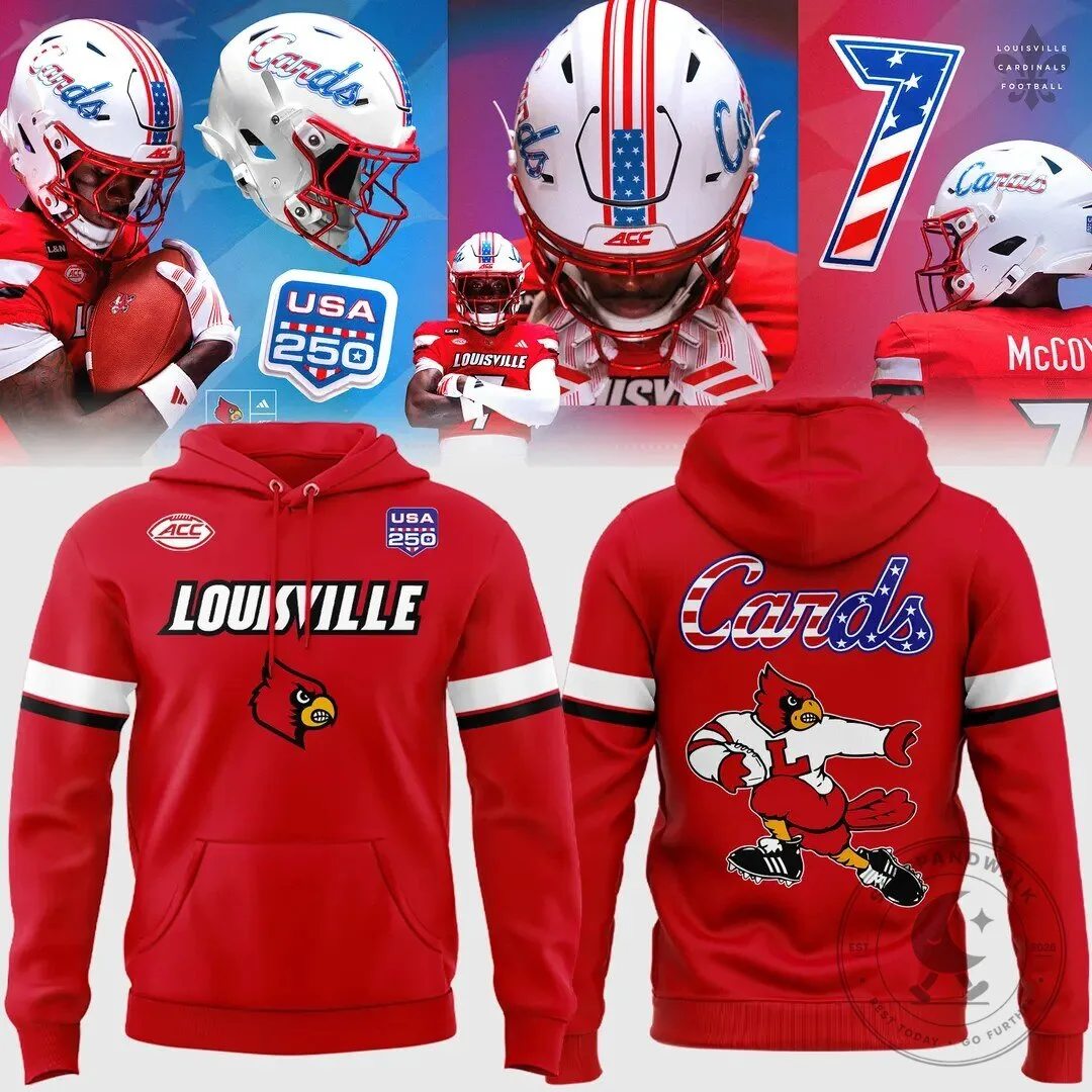 Louisville Football Cardinals Red Hoodie with Mascot Design