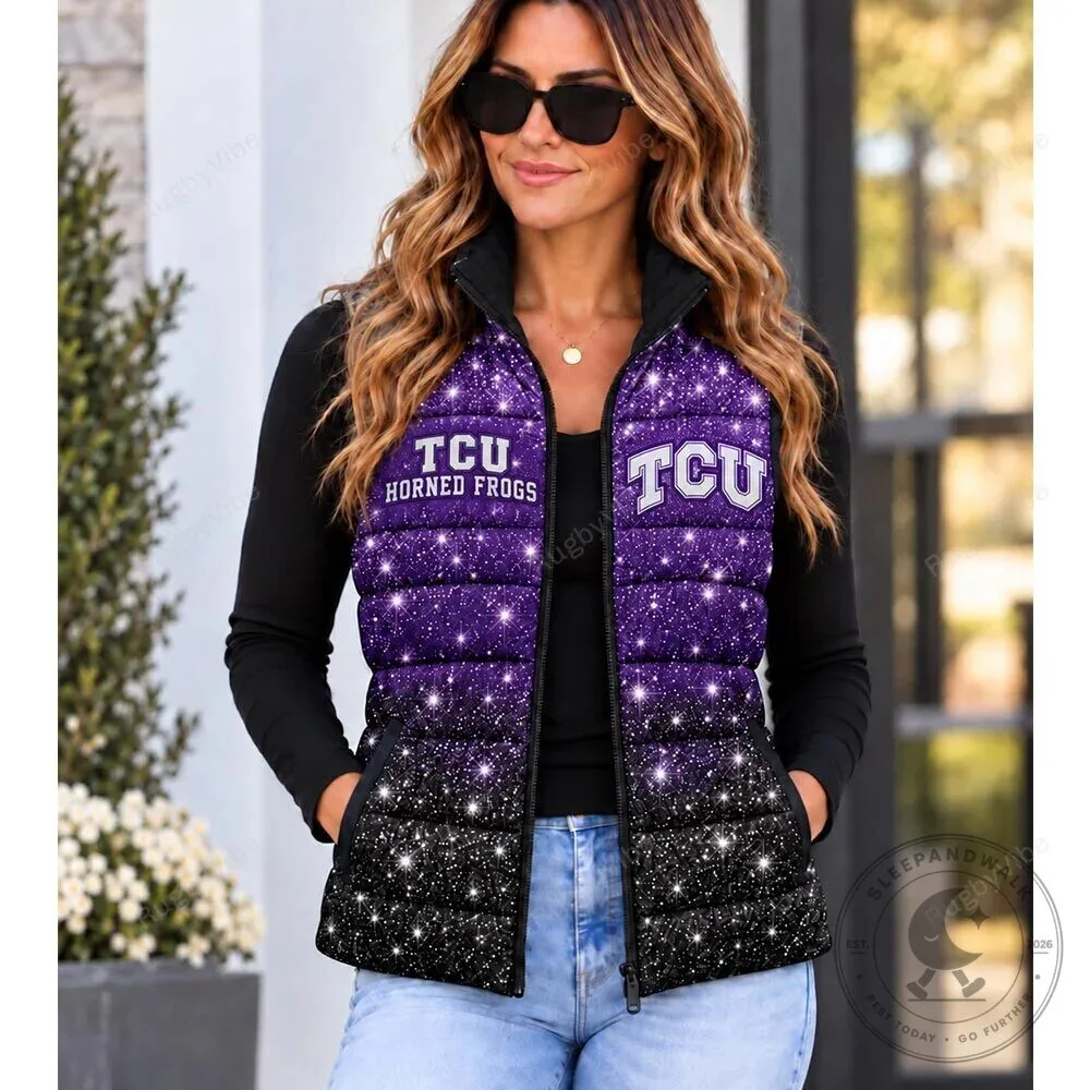 Texas Christian University Horned Frogs Sparkle Glitter Puffer Vest