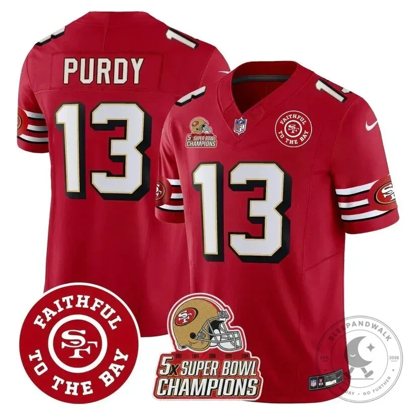 San Francisco 49ers Brock Purdy Super Bowl Champions Red Football Jersey 64 San Francisco 49ers Brock Purdy Super Bowl Champions Red Football Jersey