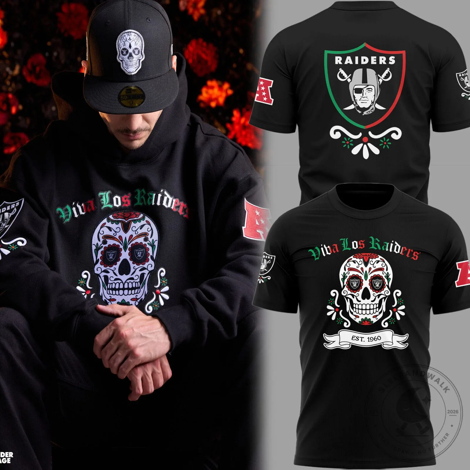 Raiders Football Viva Los Raiders Sugar Skull Day of the Dead T-Shirt