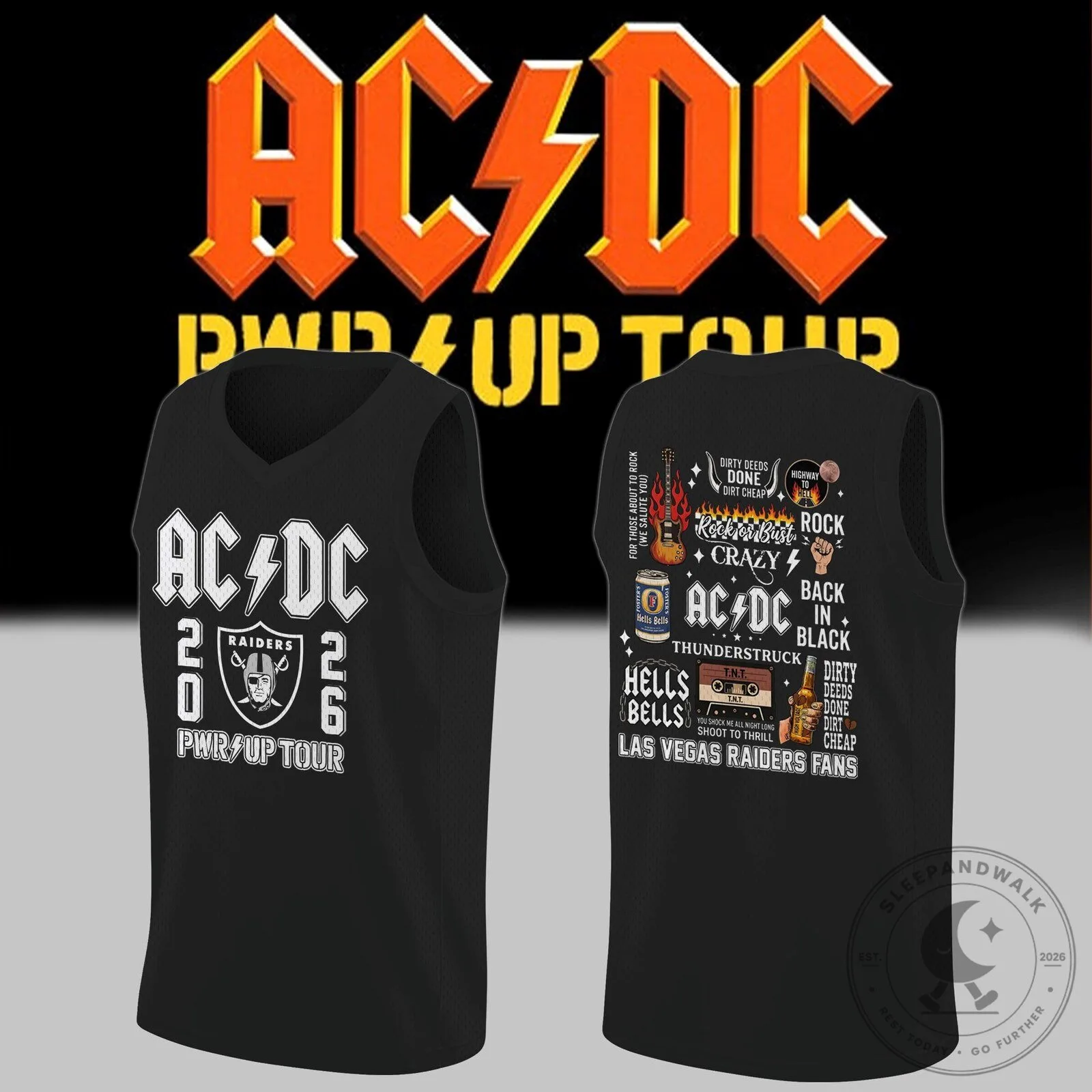 AC/DC Power Up Tour Las Vegas Raiders Black Sleeveless Tank Top