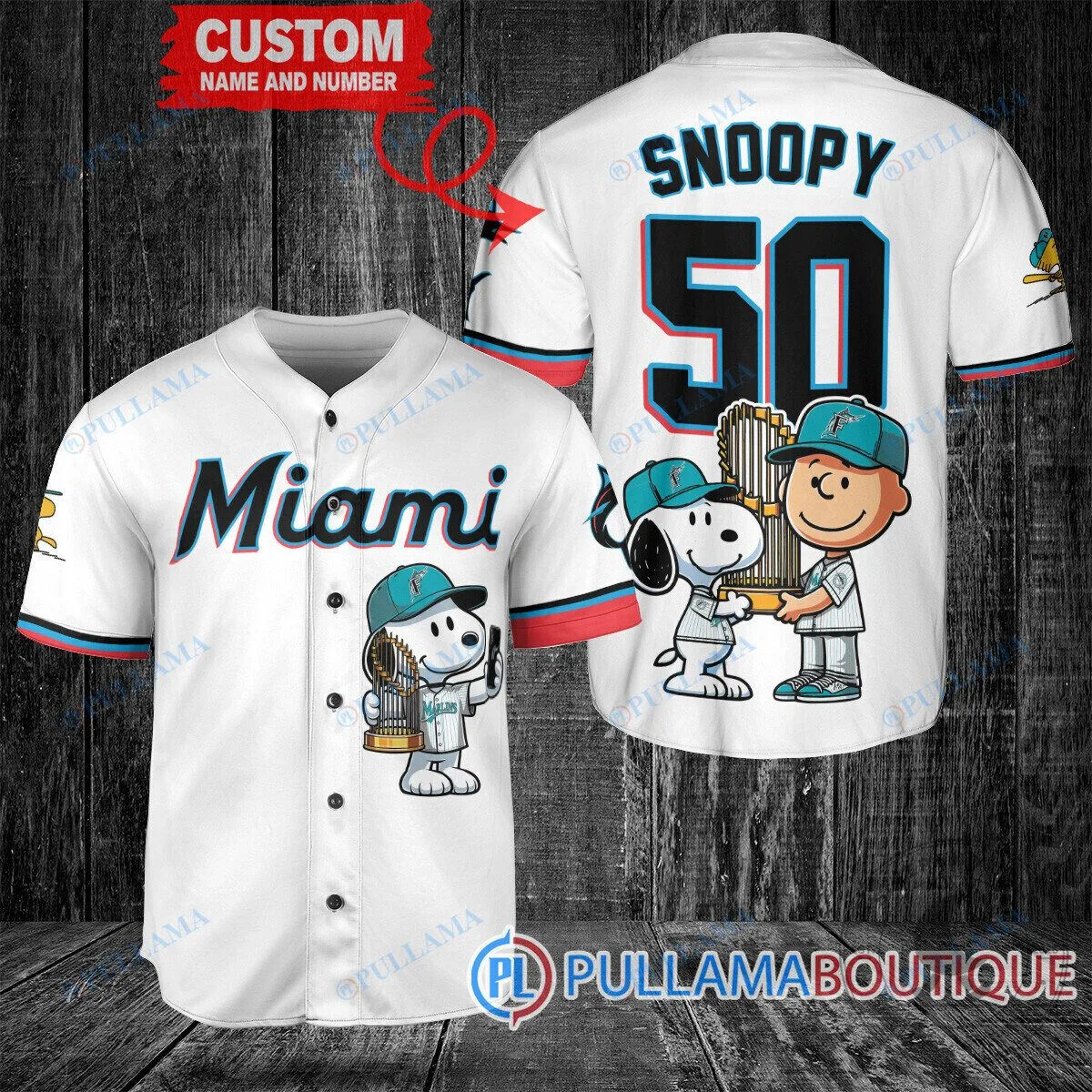 Miami Marlins Baseball Snoopy Charlie Brown World Series Custom Baseball Jersey