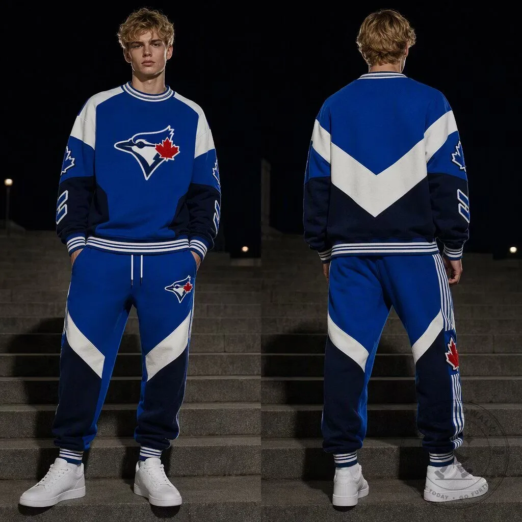 Blue and White Crewneck Sweatshirt featuring the Toronto Blue Jays Baseball Team Logo