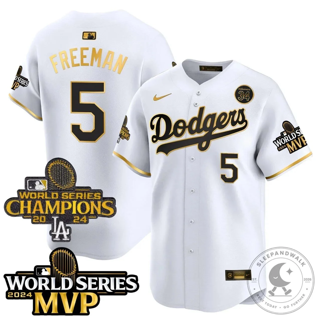 Freddie Freeman Los Angeles Dodgers World Series Champions White Gold Baseball Jersey