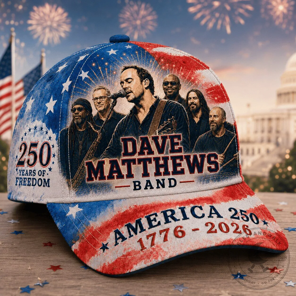 Dave Matthews Band 250 Years Of Freedom American Flag Cap Hat 1 Dave Matthews Band 250 Years Of Freedom American Flag Cap Hat